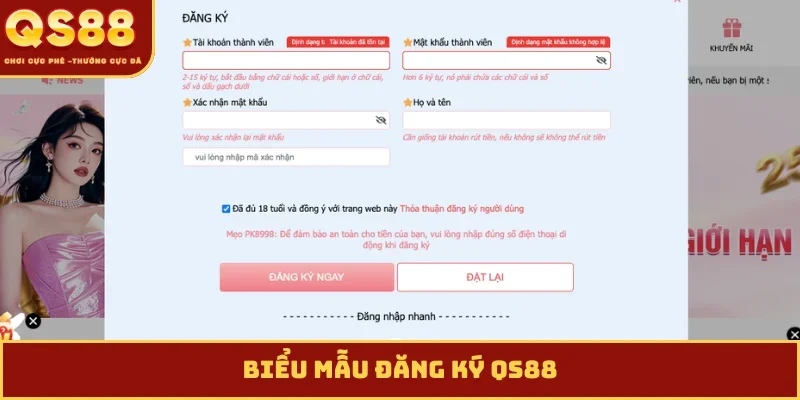 Biểu mẫu đăng ký QS88